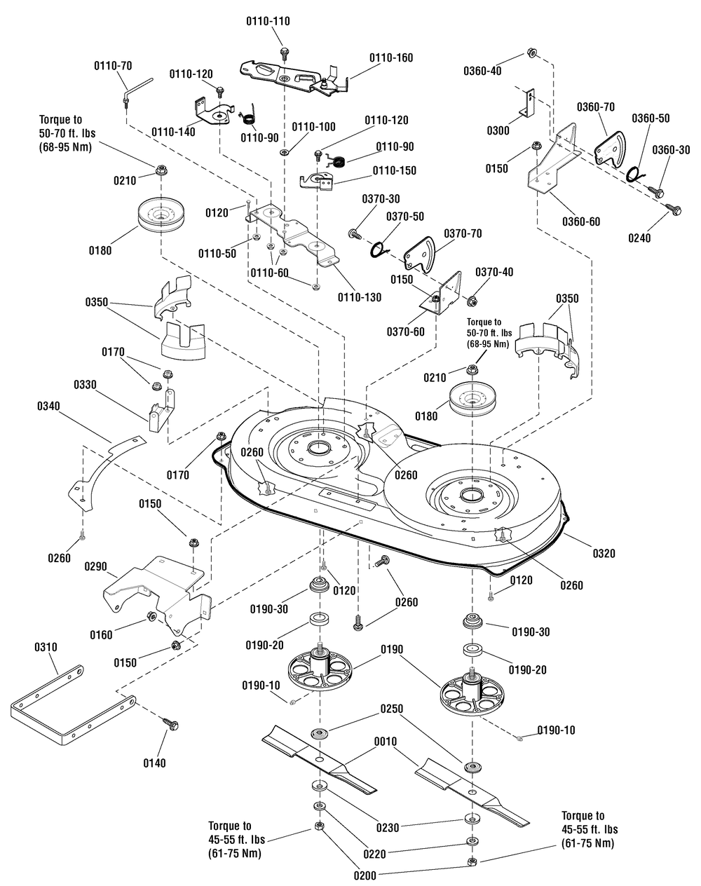 38" Mower Deck - Housing, Arbors And Blades Group (1752612) Diagram and Parts List for 2691198-00-MT155380 2013 Briggs and Stratton Lawn Tractor